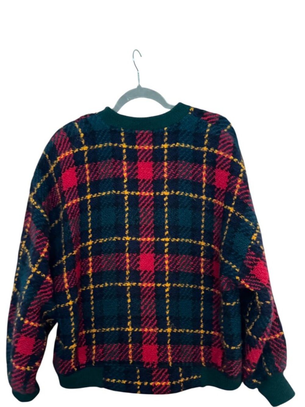 Vintage Boyne Valley Weavers Ireland 100% Wool Plaid Cardigan Jacket L XL - Picture 2 of 7